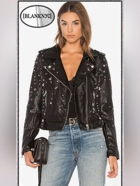 BLANKNYC West Side Star Studded Black Vegan Leather Moto Jacket Small NWT